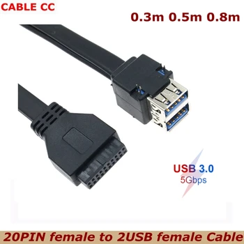 0,3 m 0,5 m 0.8 m USB3.0 Predný Panel Kábel 19 pin 20 pin na Double Layer 2-port USB Žena Dátový Kábel S Kolíkmi pre DIY Podvozku
