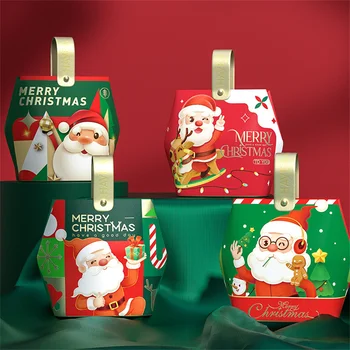 1pc Nové štedrý deň Santa Claus Darčeka Apple Balenie Papierové Krabice Roztomilý Tote Box Candy Cookie Balenie Políčko Prázdne Políčko