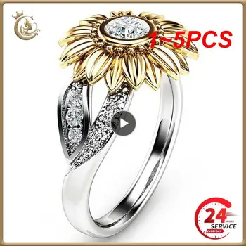 1~5 KS Nové CZ Kameň Módne Šperky Femme Zlato Strieborná Farba Roztomilý Slnečnice Crystal Snubné Prstene pre Ženy