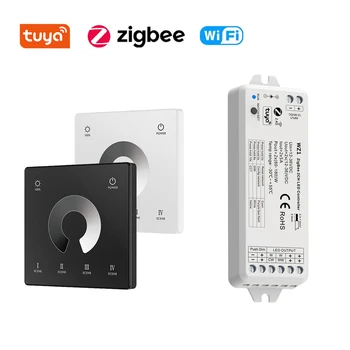 2 Tuya Zigbee WiFi Led Controller 12V 24V Stmievač CCT WW/CW Jeden Farebný Prúžok Ovládanie Dotykové Diaľkové pre Alexa Google/APP/Hlas