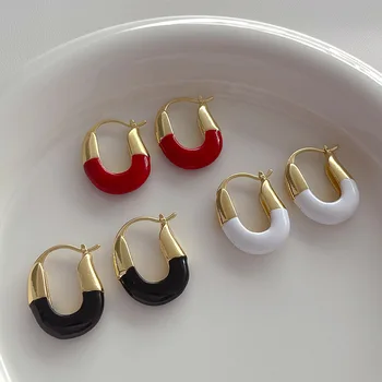 2023 Nový kórejský Jednoduchého Geometrického tvaru U Drop Glazúra Hoop Náušnice pre Ženy Vintage Temperament Denne Šperky, Prívesok Dary