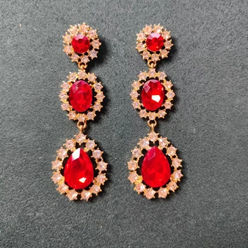 2023 Prom Šperky Dlho Indickej Inšpiroval Pozlátené Red Ruby Farba Crystal Drahokamu Drop Náušnice pre Ženy
