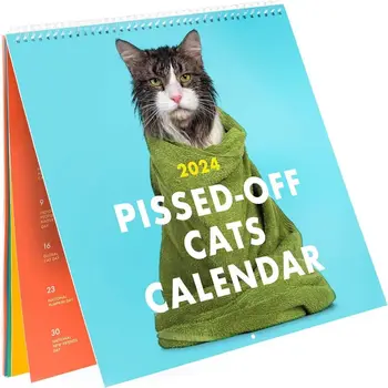 2024 Naštvaný-Off Mačky Kalendár Papier Stenu Decor Kalendár Plánovanie Času novoročné Darčeky Domov Stôl Dekorácie Vianočný darček