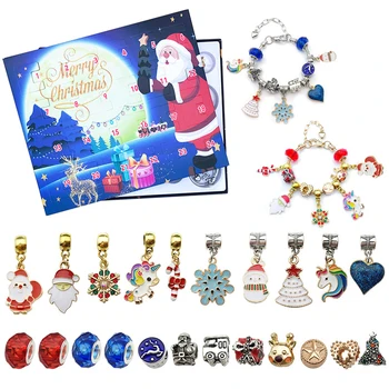 24 Deň Adventný Kalendár Vianočné Zvony Prekvapenie Nevidiacich Box Set Creative Ručné DIY Detí Náramok Prívesok Darčekovej krabičke