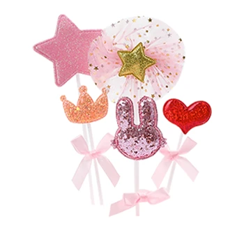 5 Ks Ružová Roztomilý V Tvare Srdca Koruny Bunny Dekorácie Vložiť Ružová Torta Spp Cartoon Zvierat Cake Decoration