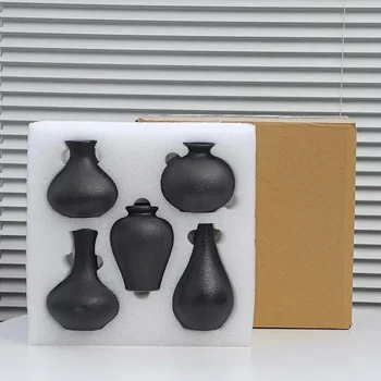5 ks/Čierne Keramické Malá Váza, Domáce Dekorácie Remesiel Stola Ornament Jednoduchosť Dekorácie