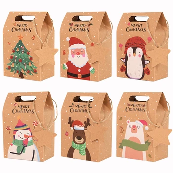 6pcs Vianočné Cukrovinky Box S Tag Kraft Papier Cookies Darčekové Balenie Vrecia Merry Xmas Party Domáce Dekorácie Nový Rok 2024 Navidad