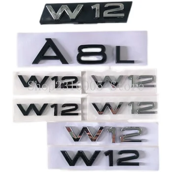 ABS Písmená, Čísla Znak pre Audi A8 A8L W12 Kufri Blatník Strane Prednej Mriežky typovom Štítku, Logo Nálepky Chróm Lesklý Čierny