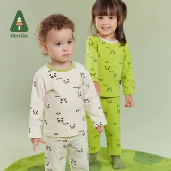Amila, Baby, Deti Spodná Bielizeň Nastaviť 2023 Zimné Nové Multicolour Panda Vzor Mäkké Útulné Elastické Detské Oblečenie