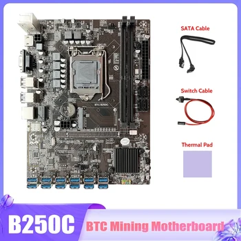 B250C BTC Ťažba Doske+SATA Kábel+Switch Kábel+Tepelná Pad 12X PCIE Na USB3.0 Slot GPU LGA1151 Baník Doska