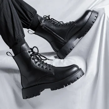 Britský štýl pánskej módy platformu topánky krajky-up originálne kožené topánky kovboj vysokej boot pekný jeseň zima botas zapatos