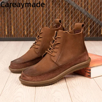 Careaymade-Handmade Originálne kožené krátke topánky,Nové Cowhide Vysokej Top pánske Bežné Krátke Topánky, dámske veľká veľkosť Big toe Topánky