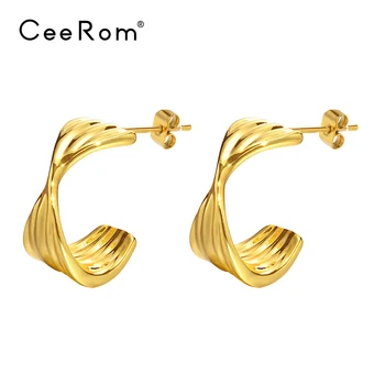 CeeRom Twist Stud Náušnice Pre Ženy, Zlatá Farba Earings Aretes De Mujer Vianočné Módne Šperky Drop Shipping