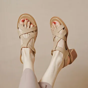 Cross-viazané Sandále Office Zapatos Para Mujeres Pracky Popruhu Topánky Žien Robustný Podpätky Sandalias Stručné Chaussures Femme 2023