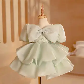 Deti Princezná Večerné Šaty Luk Perly Dizajn, Deti, Svadba, Narodeniny, Krst Strany Oblečenie Dievčatá Vianočné Šaty A3321