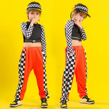 Dievčatá Hip Hop Kockovaná Jogger Nohavice Mikina Oblečenie Sady Deti V Pohode Plodín Top Street Dance Oblečenie Pre Teenagerov, Džezový Tanec Kostým
