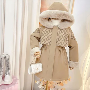 Dievčatá Kabát Bunda Zimná Bavlna Outwear Vetrolam 2023 Milý Teplé Plus Zahustiť Zamatový Kabát detské Oblečenie