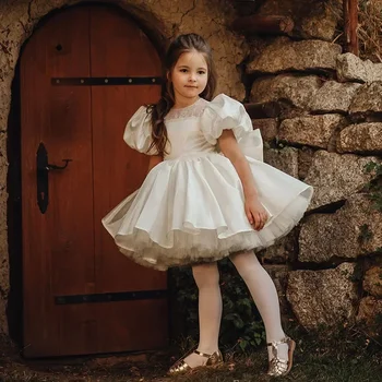 Dieťa Biela Lolita Princezná guľové Šaty Deti španielske Dievča Šaty s Lukom Dieťa Narodeniny, Krstiny Šaty Dieťa Boutique Oblečenie