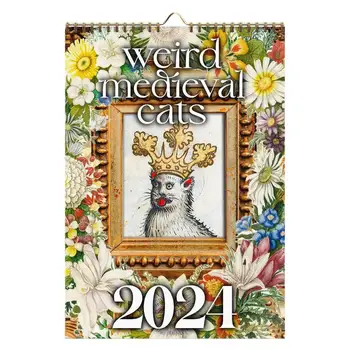 Divný Stredoveké Mačky Nástenný Kalendár 2024 Zábavné Škaredé Renesančné Umenie Moderné Estetické Dom Dekor Dejín Umenia Mačka Milenca Dary