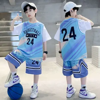 Dospievajúce Deti Chlapcov Lacné Športové Dresy Nastaviť Nové Chlapci Letné Športové Oblečenie Detí Quick-dry Basketbal Jednotné 5-17 Rokov
