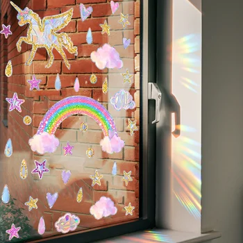 Dúha Unicorn Slnko Chytá Samolepky na Stenu Elektrostatické Okno, Sklo, PVC Declas Jednorožec Suncatcher Rainbow Prism Nálepky Muraux