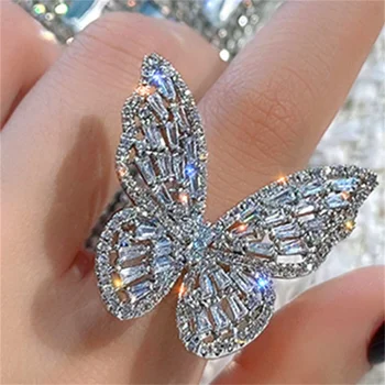 Elegantné Módne Striebornej Farby Prstene pre Ženy Motýľ Módne Kovové Vykladané Biely Kameň Svadobné Šperky, Zásnubné
