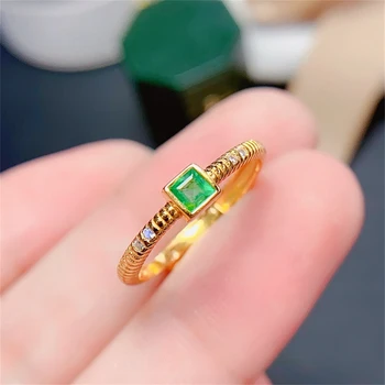 FS 3,5 mm Prírodné Námestie Emerald Krúžok S925 Rýdzeho Striebra pre Ženy Jemné Strany Čaro Svadby Šperky Nové Trendy