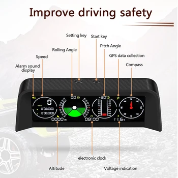 Head up Display Auto Digitálne GPS Tachometer S Inclinometer Sploe Meter Kompas, nadmorská Výška Displej Bezpečnosti Pripomenúť HUD Pre VŠETKY Auta