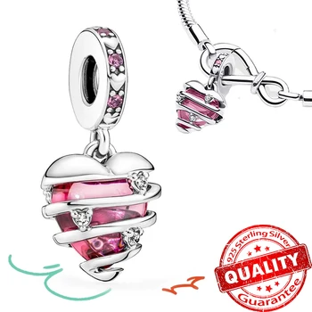 Hot Predaj 925 Silver Ružová Láska srdce Visieť Korálkové Fit Pôvodné Pandora Náramok DIY Kúzlo Osobné módne Šperky Pre Ženy