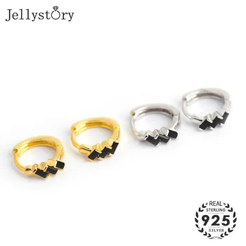 Jellystory Luxusné Striebro 925 Šperky Náušnice s Geometrický tvar, drahé Kamene Obsidián Uchu Krúžok pre Ženy Zapojenie Svadobný Dar