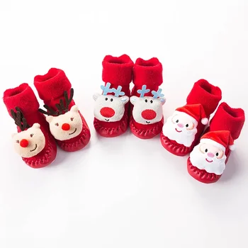 Jesenné a Zimné Vlna Kruhu Pribrala Baby Ponožky Vianočné Detská Obuv pre Batoľatá Non-slip Soft-soled Detí Poschodí Ponožky