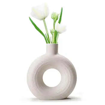 Keramické Kruhu Váza, Matné Geometrické Kvetinové Vázy Kovové Škvrny Biele Keramické Vázy Moderné Geometrické Váza PRE Elegantný Domova