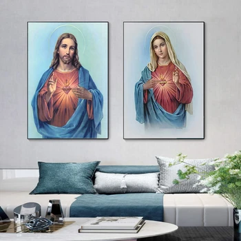 Klasické Kresťanské Najsvätejšieho Srdca Ježiša a Panny Márie Umelecké Plátno Obrazy Boha, Plagáty a PrintsPictures Stenu Decor