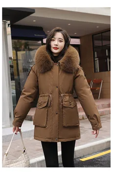 Koláč prekonáva bavlnené oblečenie žien práce vo veľkej kožušiny golier Jiahong teplé vymeniteľné vnútorné nádrž plus fleece bavlna bunda ženy