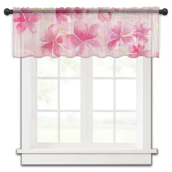 Kvet Akvarel Ružová Krátke Naprostej Okno Opony Tylu Závesy pre Kuchyňa Spálňa Domova Malé Voile Závesy
