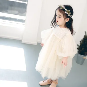 Kórejský Dlhý Rukáv Dievčenské Šaty Biele Oka Detí Princezná Šaty