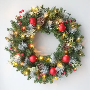 Led Vianočný Veniec 40 cm Umelé Pinecone Red Berry Garland Visí Ozdoby Predné Dvere, Stenu, Dekorácie na Vianočný Strom Veniec