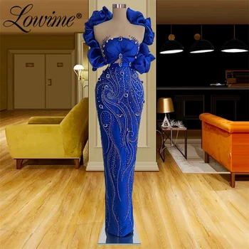 Lowime Kráľovská Modrá Party Šaty Formálne Morská Víla Večerné Šaty Dlhé Luxusné 2022 Celebrity Šaty Vestido De Novia Plus Veľkosť Šaty