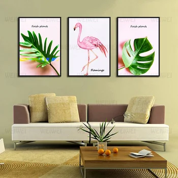 Moderné Zelenej Listovej Rastlín, Obrázky, Domáce Dekorácie Plátno na Maľovanie Tropické Svieži Štýl Plagáty a Vytlačí Ružové Plameniaky Jednoduché