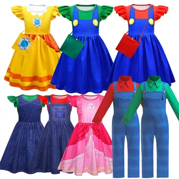 Muababy Dievča Chlapci Peach Princess Príležitostné Letné Šaty Deti Hra, Hranie Rolí Oblečenie Deti, Oblečenie Pre 2-10 Rokov