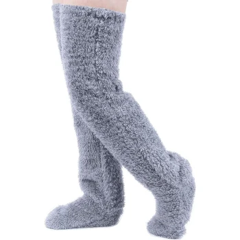 Nad Kolená Vysoké Fuzzy Ponožky Plyšové Papuče Pančuchy Chlpaté Long Leg Warmers Zime Domov Spacie Ponožky