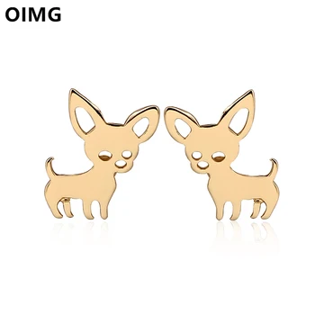 OIMG 316L Nerezovej Ocele Pozlátené kórejský Roztomilé Zvieratko Pes Čivava, Malé Tvarované Stud Náušnice Pre Ženy, Dievčatá, Šperky