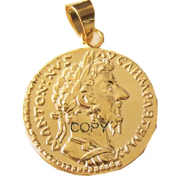 P(14)Mince Prívesok Marcus Aurelius, Aureus, Rím, 168 REKLAMY, Pozlátené Módne Šperky(priemer:20 mm)