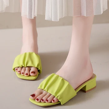 Podpätky Papuče Ženy Lete Skladaný Dizajn Sandále Ženy Listov 2023 Nový Kórejský Módy Sexy Elegantné Topánky Veľká Veľkosť 35-42