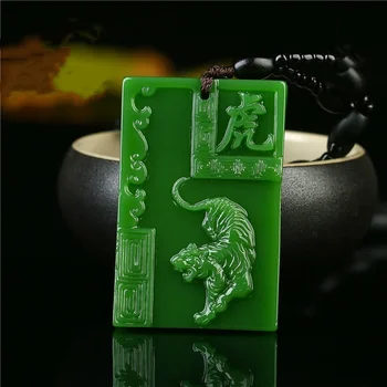 Prírodné Zelené Ručne vyrezávané Zodiac Tiger Jade Prívesok Módny Butik Šperky Mužov a Žien Zverokruhu Náhrdelník Darček Príslušenstvo