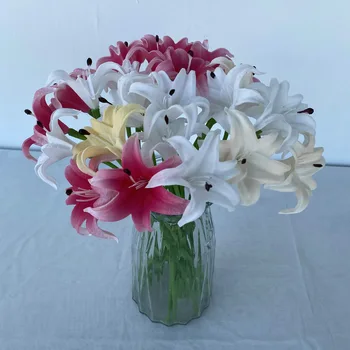 PU Mini Lily Strane Pocit Mäkké Lepidlo Imitácia Kvet Domáce Dekorácie, Obývacia Izba Dekorácie, Otvorenie Kvetinové koše a Kvet