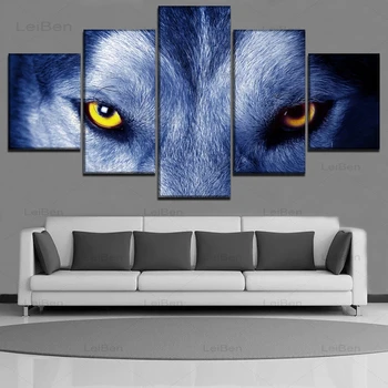 Päť Kus Živočíšneho Vlk Oči Umenie Plagátu na Stene Obývacej Izby, Dekorácie, Maliarske Plátna Obrazy a vzory, Moderné Obrázky