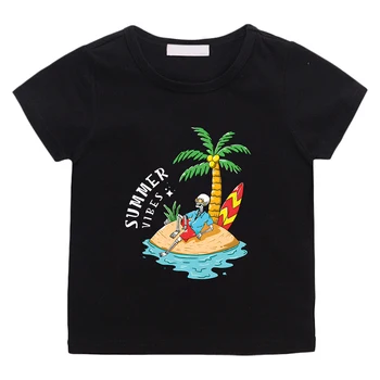 Raj v Lete Vibrácie Kostra T-tričko 100% Bavlna Pohodlné Mäkké Tee-shirt pre Deti Krátky Rukáv O-neck Tričko Chlapcov/Dievčatá