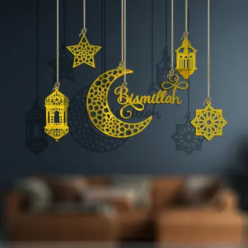 Ramadánu Závesné Dekorácie Akryl Eid Mubarak Moon Star Svietidla Prívesok Ramadánu Dekorácie 2024 Eid Strany Diy Ornament pre Domáce
