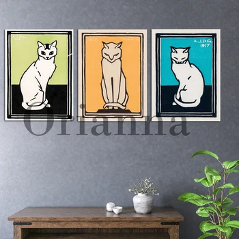 Sedí Biele Mačky Vintage Legrační Zvieratá Wall Art Plátno, Vytlačí Plagáty Moderných Domov, Obývacia Izba, Spálňa, Detská Izba Decor Maľovanie